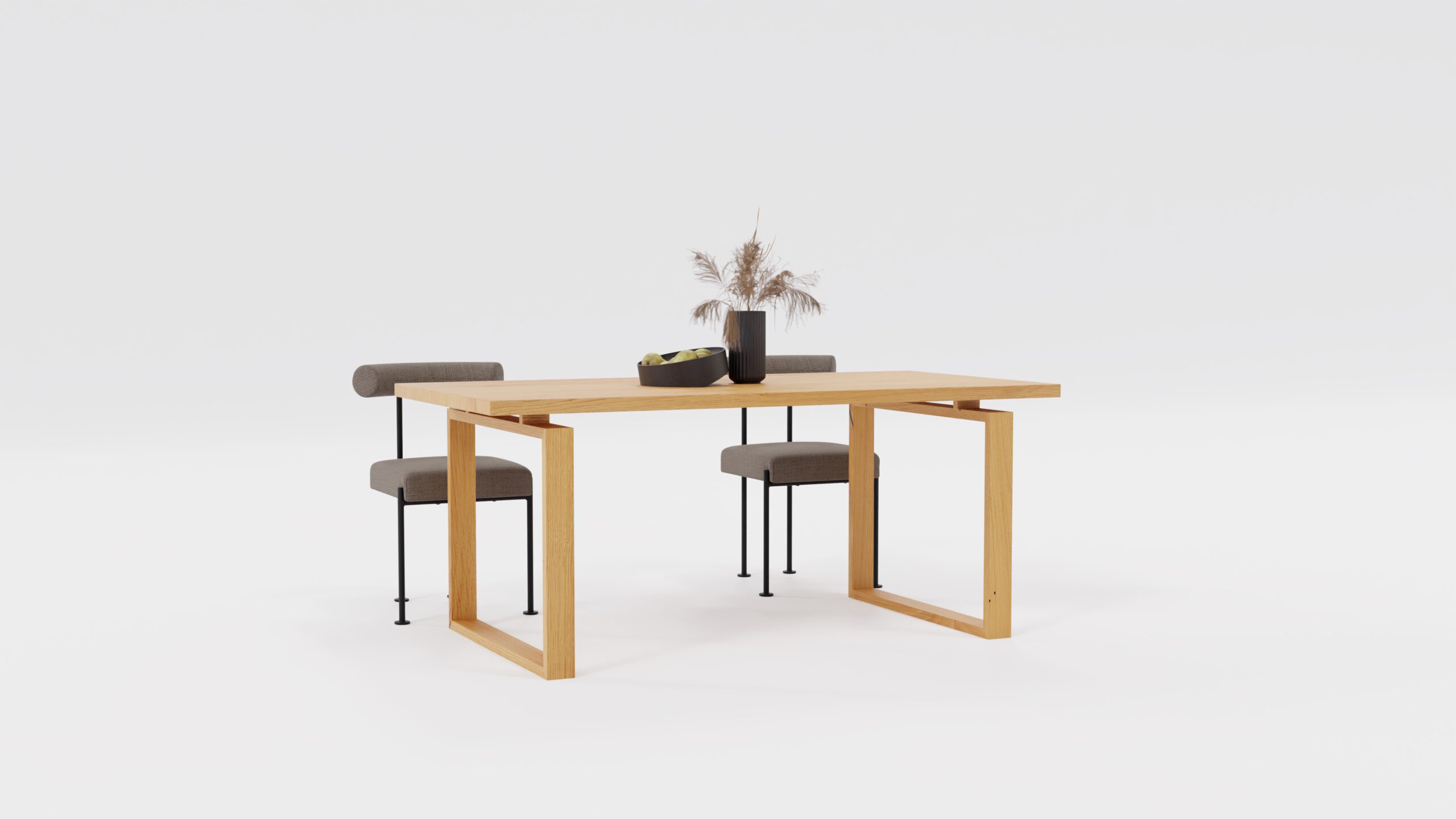 Stół drewniany z geometrycznymi nogami