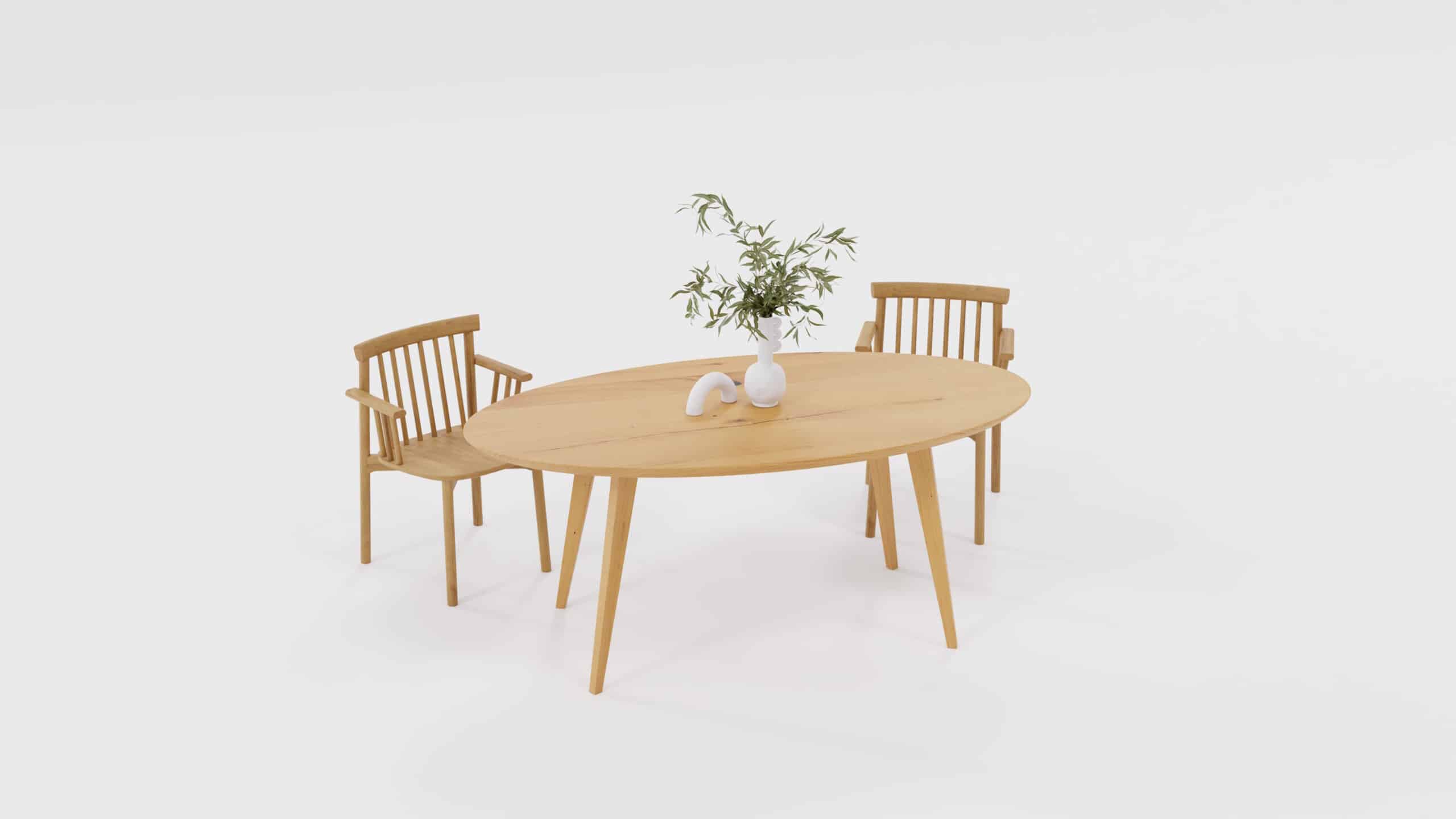 Owalny stół do jadalni Borzymir z krzesłami i kwiatkiem